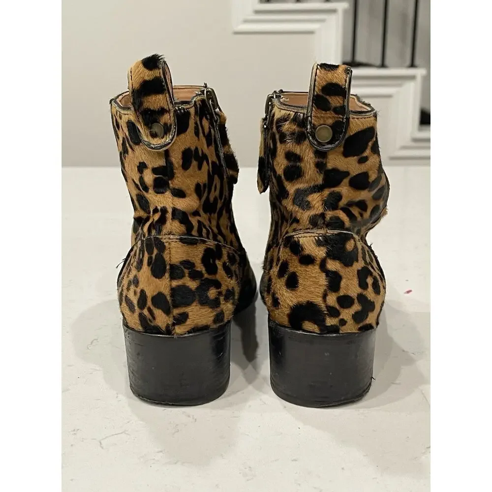 VERONICA BEARD, Leopard Calf Hair Ankle Bootie, Made in Italy . Size 9.5